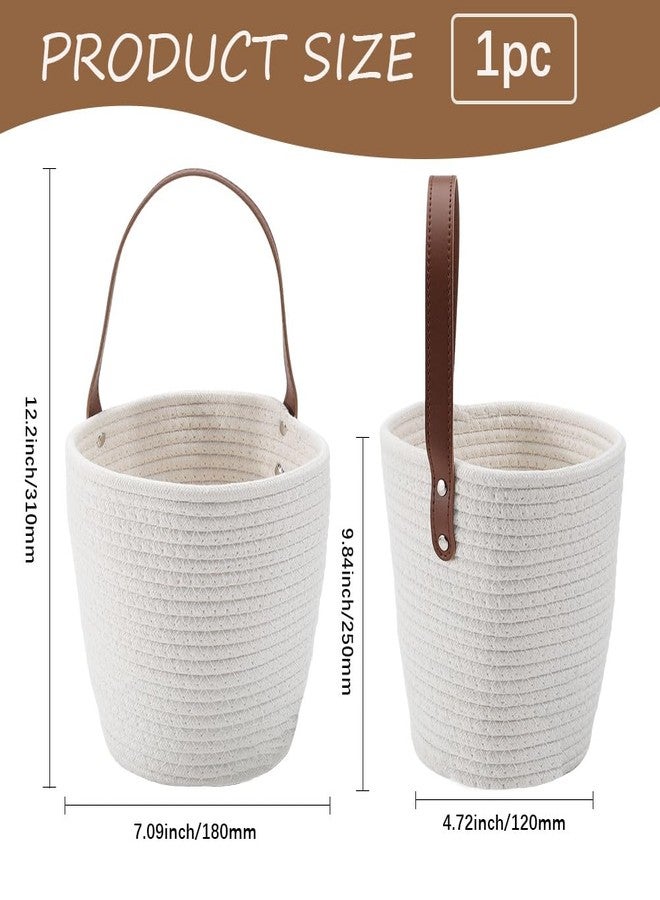 SOFPLATE 7.1 x 9.8 x 4.7 Inch Hanging Woven Basket Cotton Wall Basket with Handle White Rope Multifunction Macrame Closet Shelf Organizing Storage Wall Mounted Bin for Kitchen Room Fruit Plants Towels - Image 3